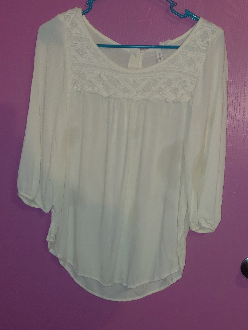 Red Camel Cream Crochet Yoke Peasant Blouse
